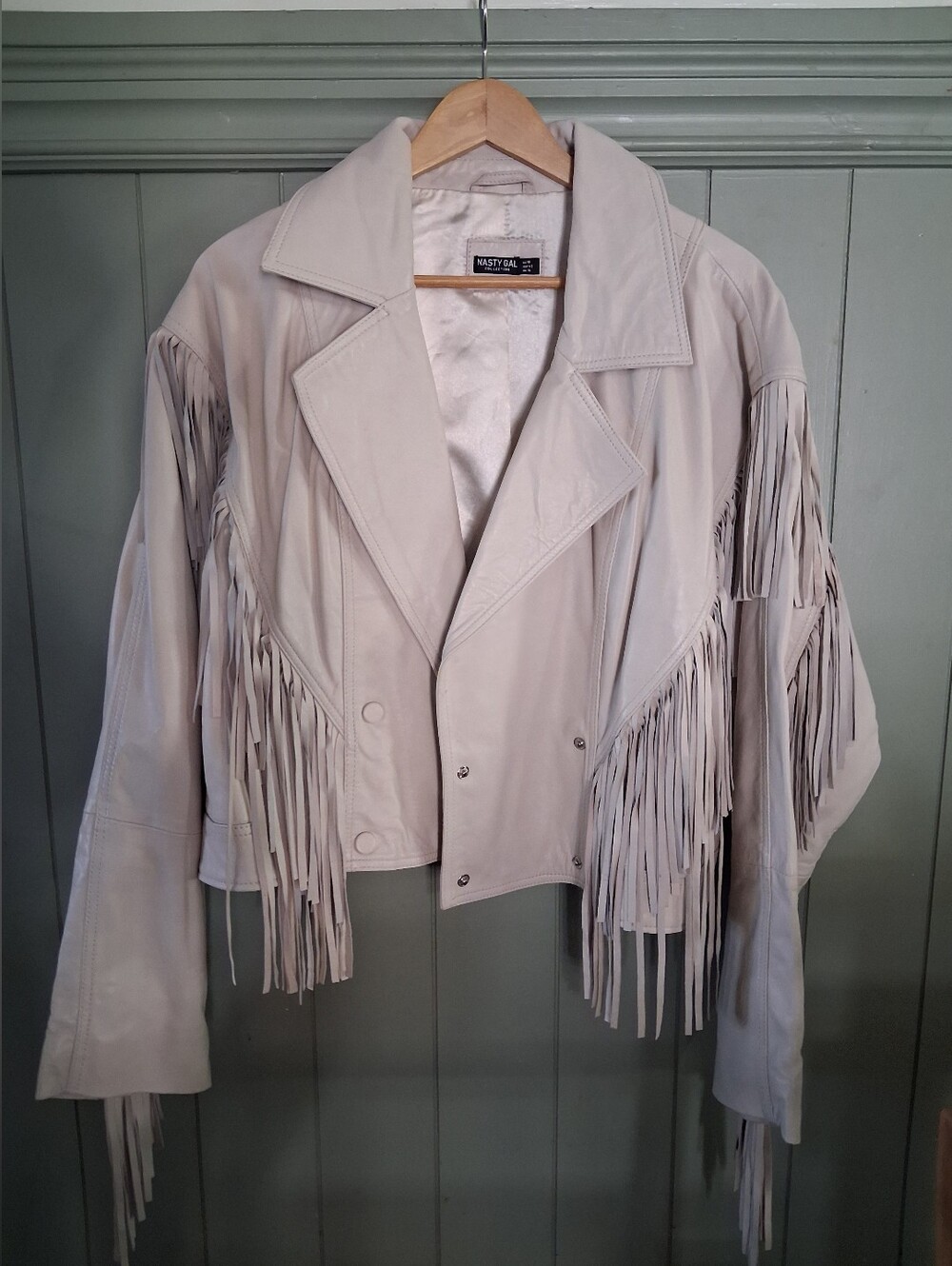Nasty Gal Women's Fringe Leather Jacket in Light Beige